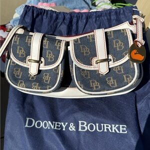 Dooney & Bourke Navy and White Denim Women's Banana Bag / Shoulder Bag